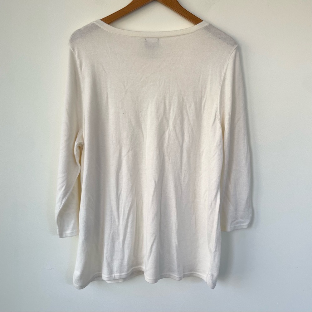Chico’s Ivory Sweater Cashmere Blend Scoop Meck size 3 - Picture 4 of 8